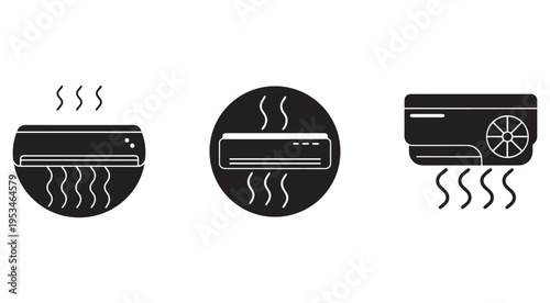 Air conditioner icons with heat flow  cooling system symbols  air conditioning units with waves  heating ventilation and air conditioning