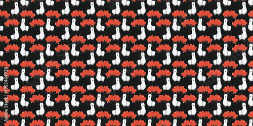 Cute llama seamless pattern with red heart balloons for Valentine Day. alpaca seamless pattern
