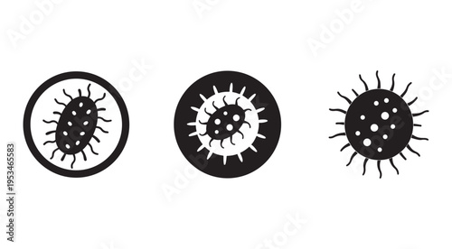Black and white illustrations of viruses with different shapes and patterns  virus icons