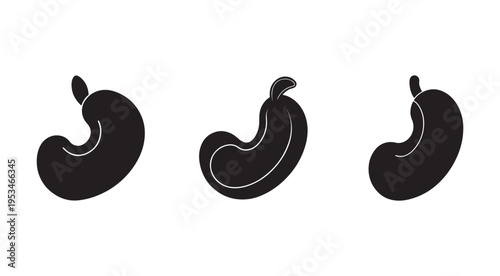 Black silhouettes of sausages in different orientations on white background
