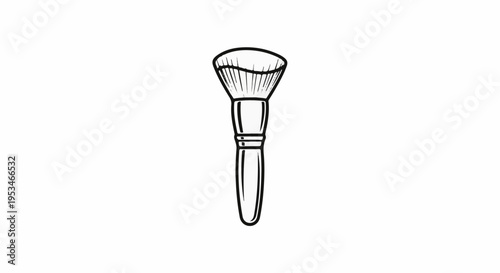 A black and white sketch of a makeup brush with a rounded tip