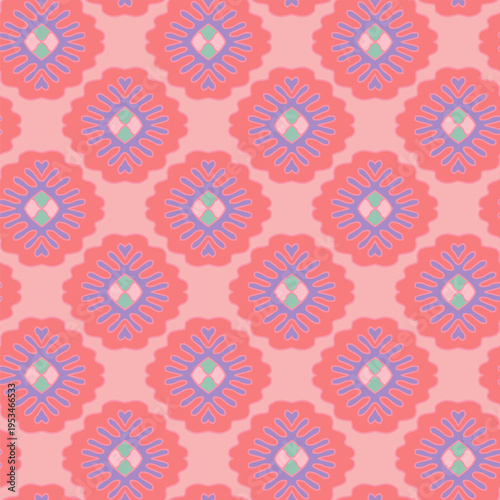 Symmetrical Folk Floral Bloom Coral Pattern