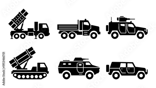 military vehicles and satellite truck convoy vector illustration flat design