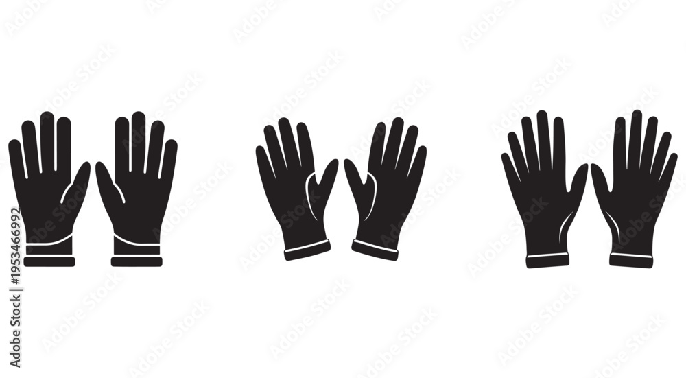 Fototapeta premium Blackglovepairsindifferentpositionsisolatedonwhitebackground