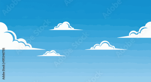 A bright blue sky filled with fluffy white clouds, creating a serene and airy atmosphere