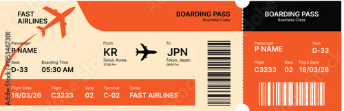 Airline Boarding Pass Ticket Template Vector Design
