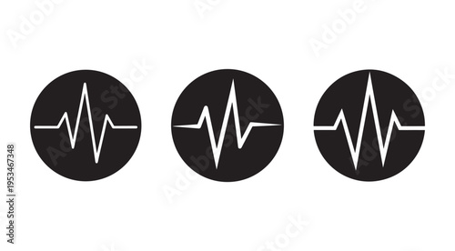 ECG heartbeat pulse monitor icons in circle shape with different waveforms  medical health symbols