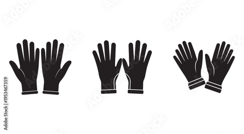Collection of black gloves on white background for protection and fashion purposes  gloves for various activities and uses