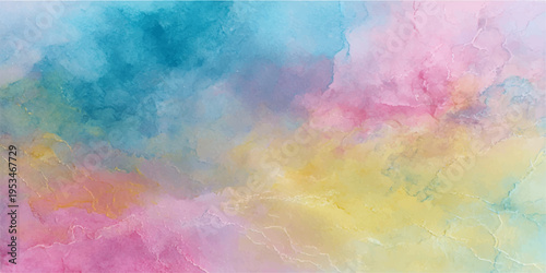 Abstract Watercolor Texture: A vibrant display of mixed pastel hues create a visually captivating, soft and dreamy watercolor wash. This image is perfect for backgrounds, designs.