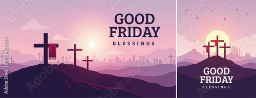 Dramatic Good friday with cross background, 
Good friday holy week background for banner and social meida template
