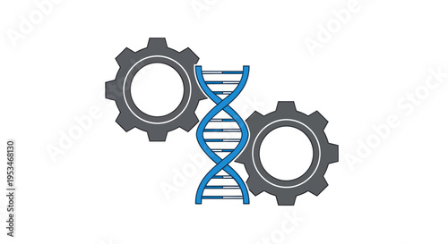 DNA helix with gear wheels symbol.