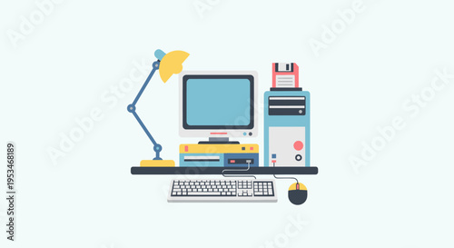 Computer workstation with monitor and keyboard.