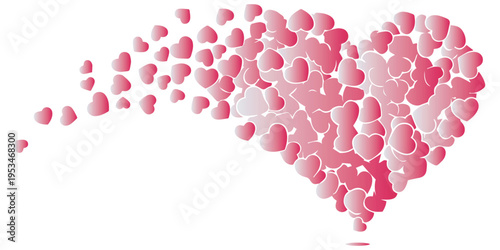 Pink heart shape made of many smaller hearts fading away eps 10