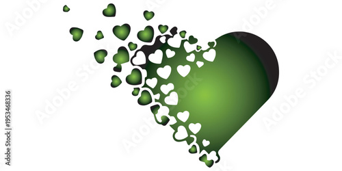 Green heart shape made of smaller hearts fading away eps 10