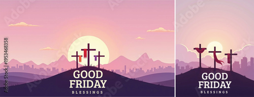 Dramatic Good friday with cross background, 
Good friday holy week background for banner and social meida template