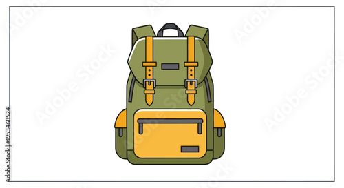 Green and yellow hiking backpack luggage.