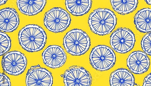 Seamless Lemon Slice Pattern on Yellow Background – Fresh Citrus Design