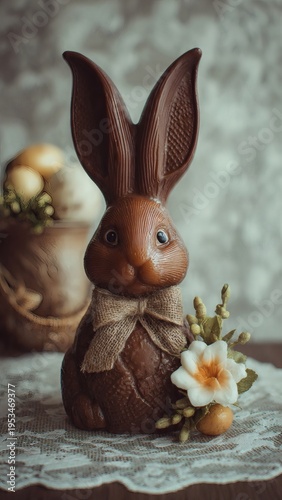 bunny made of chocolate easter celebration with flower decoration
