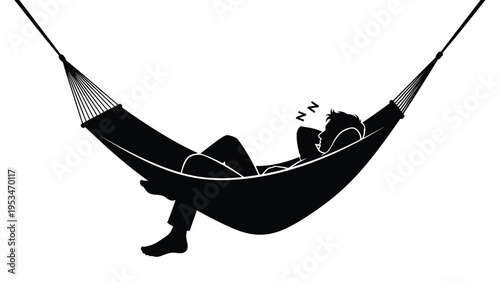 A person relaxes in a hammock enjoying a peaceful afternoon silhouette
