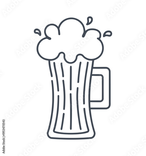 Vector of a frothy beer mug with foam spilling over the top