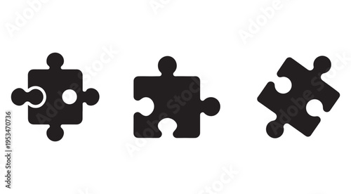 Three black puzzle pieces on white background  puzzle pieces  jigsaw puzzle