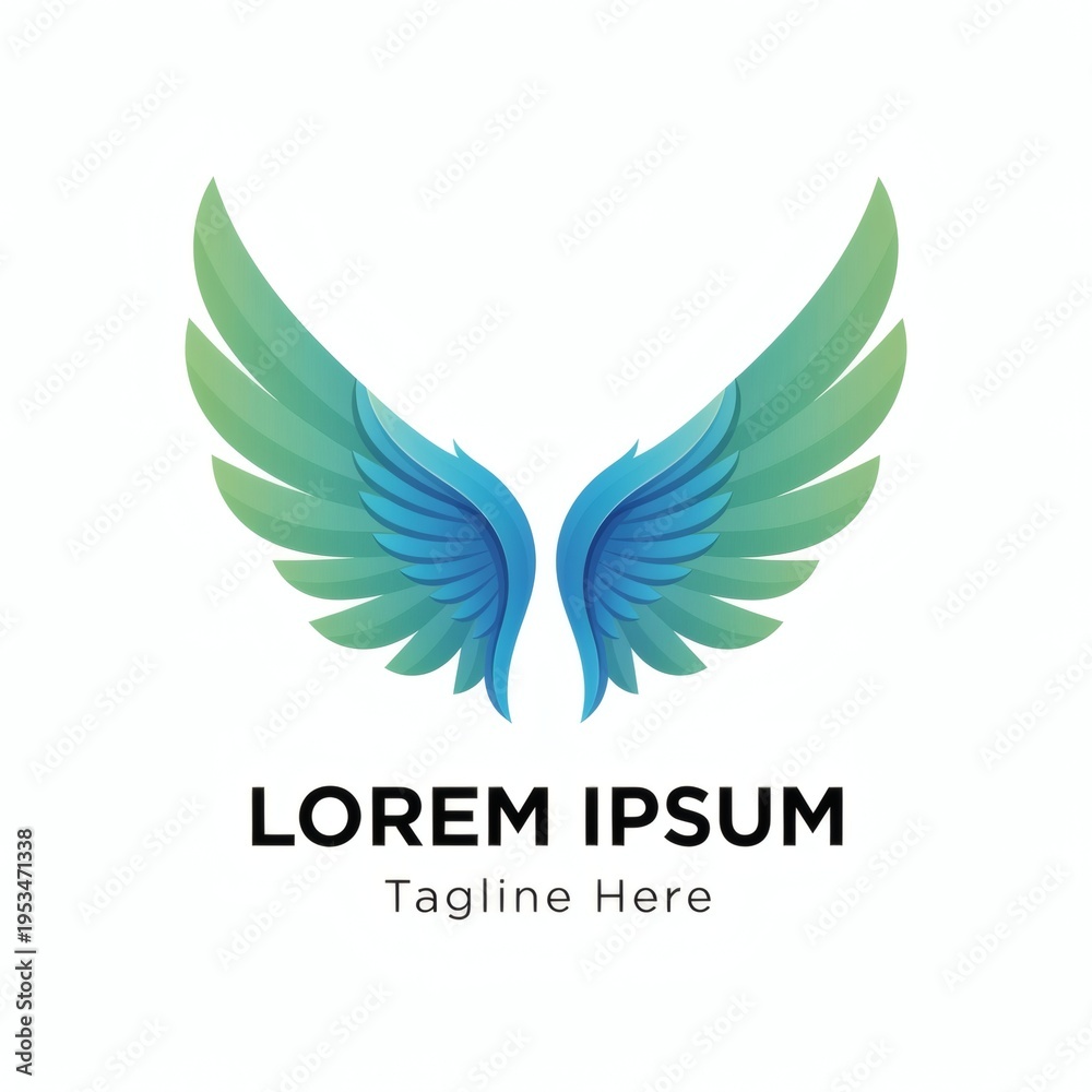 Obraz premium A stylized logo featuring blue and green wings with a tagline on a white background