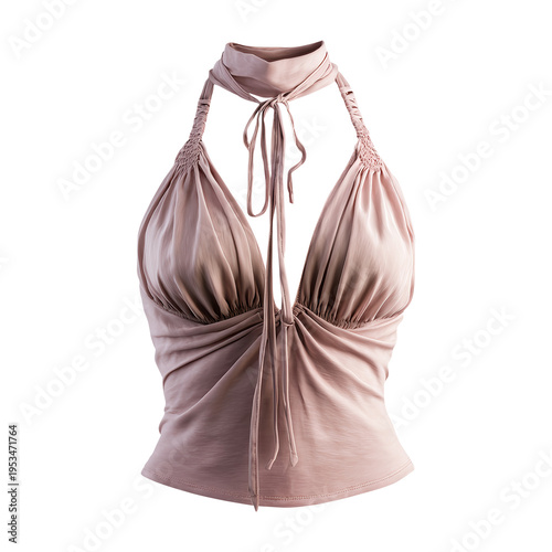 Tie-back halter blouse, isolated on white background, realistic, studio lighting, centered, no shadow, transparent background