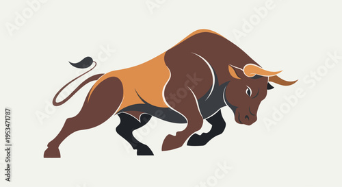 Brown bull running with horns forward.