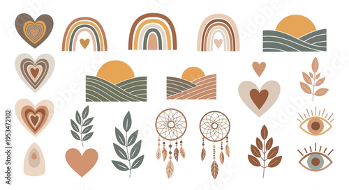 Boho dreamcatcher and heart decorations.