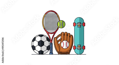 Sports equipment for various games.