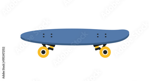 Blue skateboard with yellow wheels.