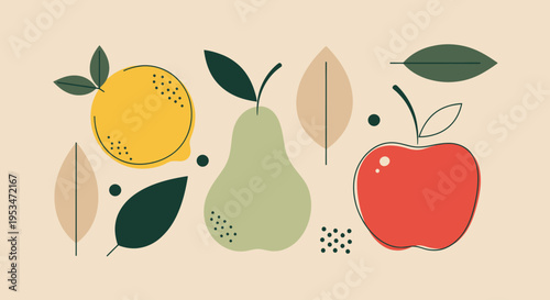 Fresh Fruit Illustration of Pear Apple.