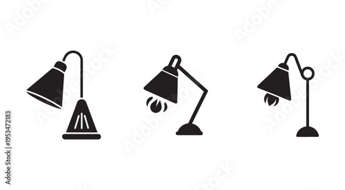 Three different desk lamps isolated on white background for interior design and lighting concepts  modern home office lighting solutions