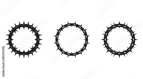 Three different crown of thorns designs for Easter or religious themes  isolated on white background