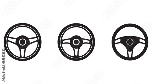 Three different steering wheel designs for cars and vehicles  various shapes and styles  simple icons