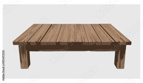 Old rustic wooden table front view vector mockup for product display and photo montage isolated on white background