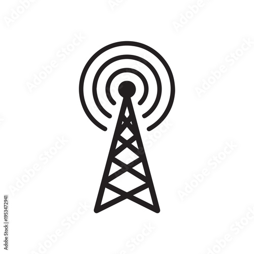 Communication tower with signal waves, symbol for broadcast and transmission