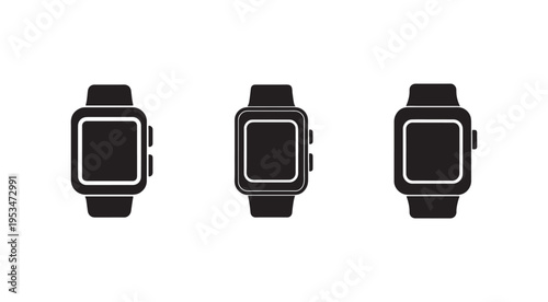 Three smartwatches in different angles on white background  electronic devices  wearable technology