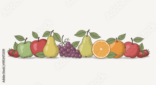 Assortment of Fresh Fruits: Apples, Pears, Grapes, Orange, and Strawberries