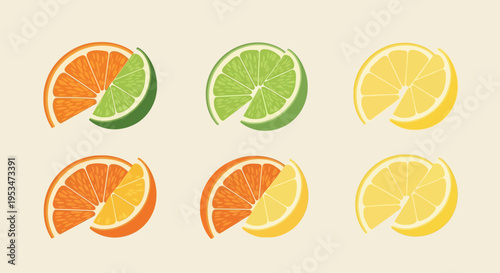 Citrus Fruit Slices: Oranges, Lemons, Limes - Fresh & Vibrant Halves