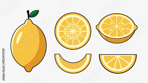 Illustration of whole and sliced orange icon on plain background 