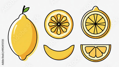 Illustration of whole and sliced orange icon on plain background 