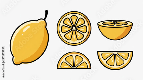 Illustration of whole and sliced orange icon on plain background 