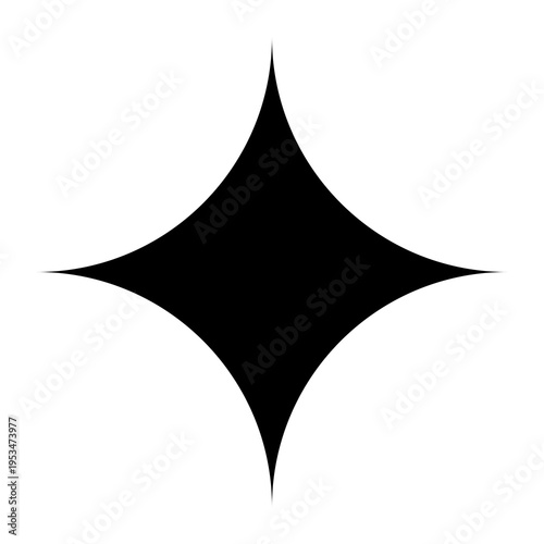 Abstract Four Point Star Shape Black Smooth Curved Diamond Isolated on Transparent Background