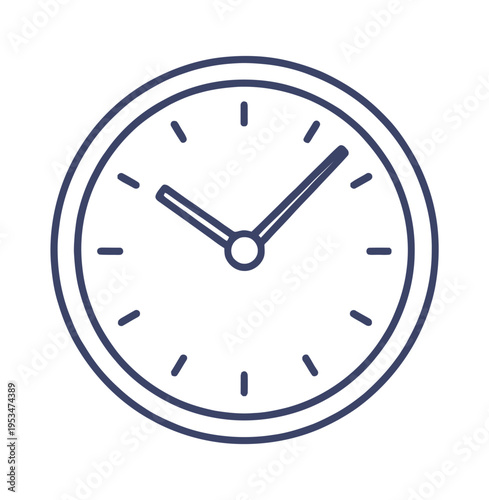 Minimalist vector of a classic round clock with simple clean lines and hour markers