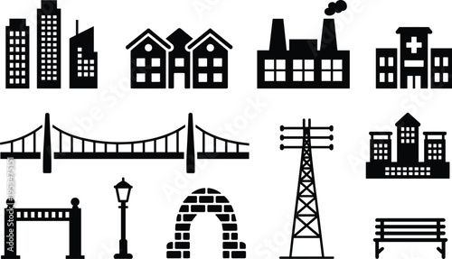 Set of  urban infrastructure icons vector