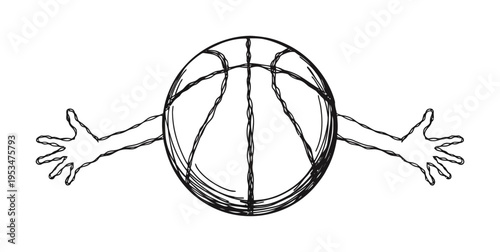 Vector showing a basketball with outstretched arms emerging from both sides and gesturing