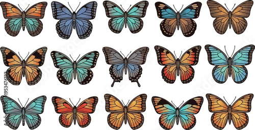 Set of Colorful Butterfly Illustrations Isolated on White Background