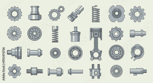 Collection of various metal mechanical parts.