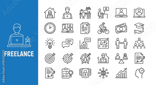 Freelance work and remote collaboration a collection of line icons